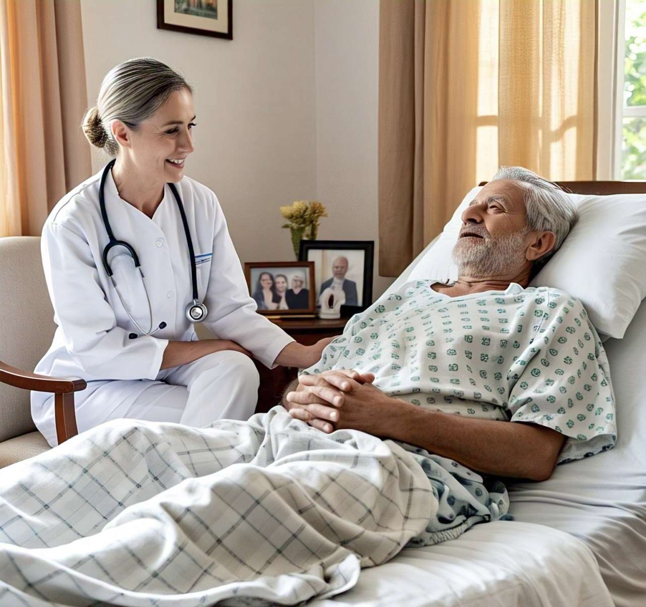 Professional nurse providing home nursing services in Gurgaon to elderly patient with medical care at home.