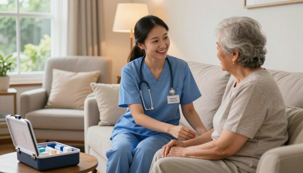 Home nurse in Gurgaon checking patient vitals at home