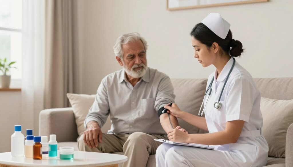 Nurse at home in Gurgaon assisting elderly patient